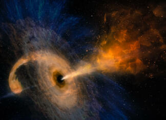 Odkrita črna luknja v velikosti 20 milijonov Sonc Abstract space wallpaper. Black hole with nebula over colorful stars and cloud fields in outer space. Elements of this image furnished by NASA.