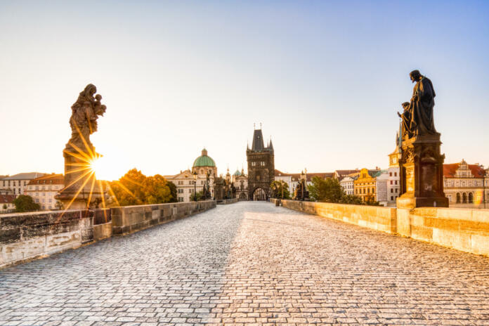 Charles Bridge at Sunrise, Prague, Czech Republic