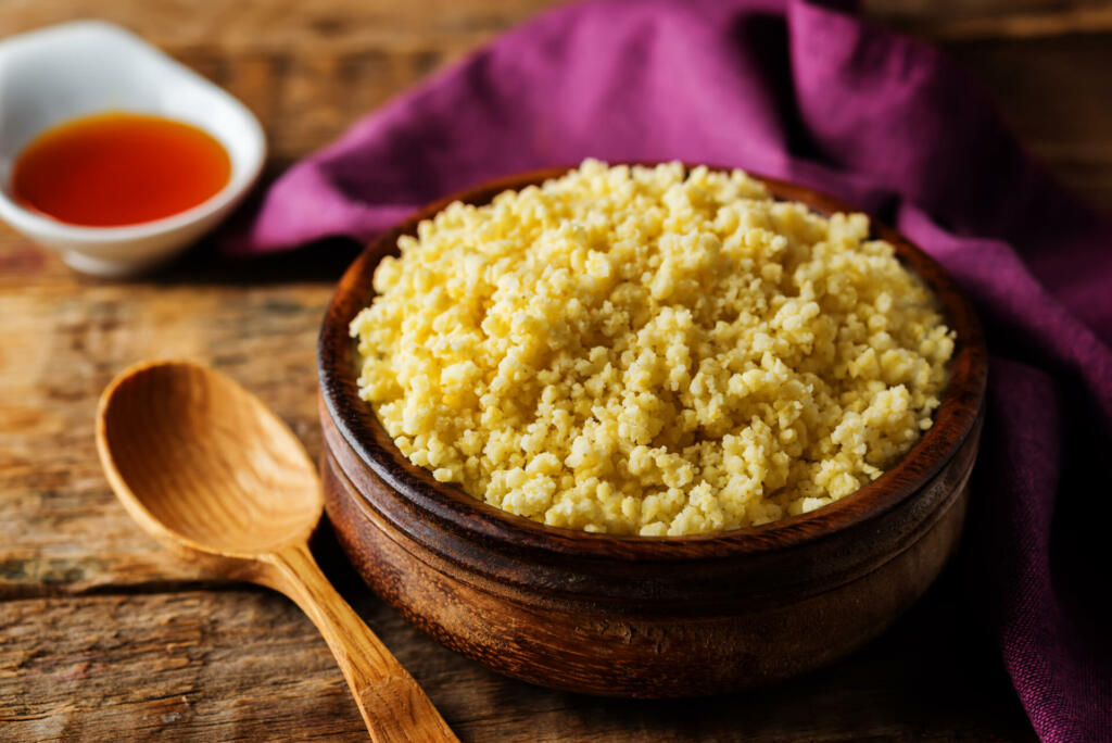 Millet porridge in the bowl. toning. selective focus