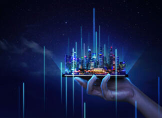 Katero je najpametnejše evropsko mesto? Modern cityscape and communication network concept. (Internet of Things). ICT (Information communication Technology). 5G. Smart city. Digital transformation. Singapore