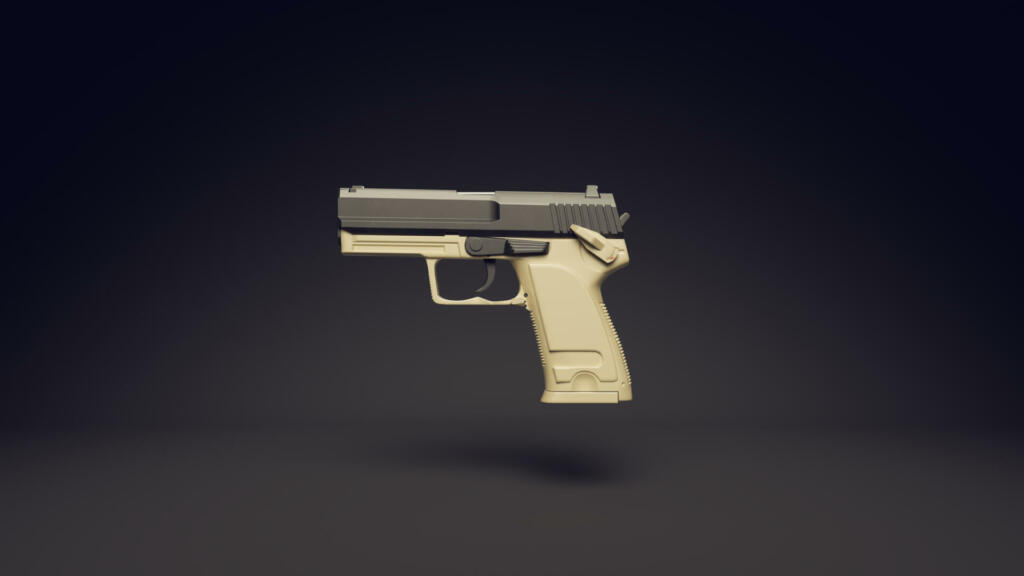 Pistol in black gun metal and tan / 3d Illustration / 3d Rendering