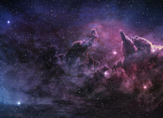 NASA razkrila spektakularno trčenje treh galaksij purple nebula and cosmic dust in star field