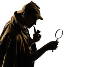 sherlock holmes silhouette in studio on white background