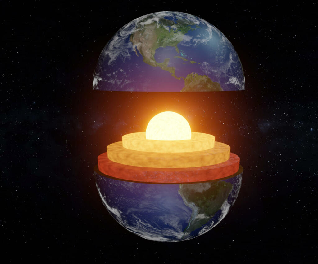 Structure of earth. Diagram of the interior layer of Earth. Geological of earth structure 3d rendering.