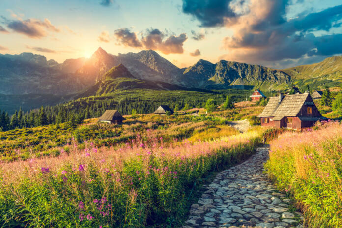 Tatra mountains with valley landscape in Poland. Dolina Gasienicowa valley