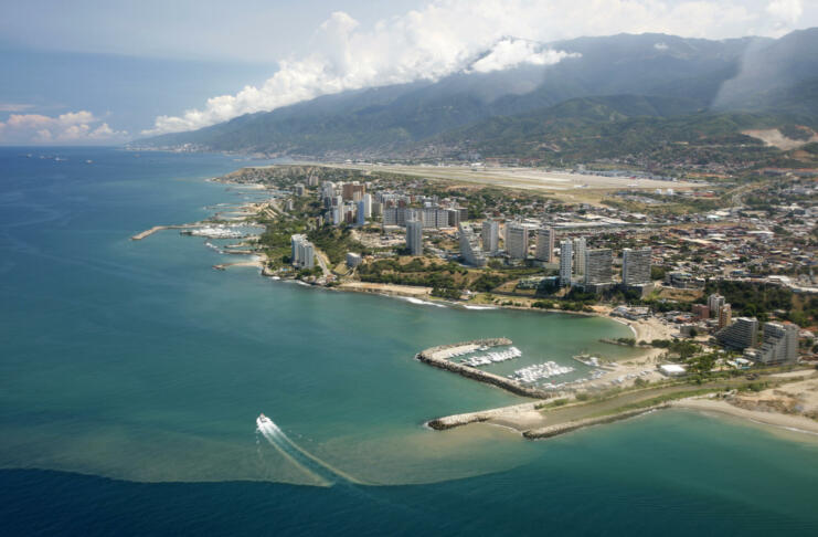 the cityscape at the Caracas Airport at the coast of Caracas in the north of Venezuela.
