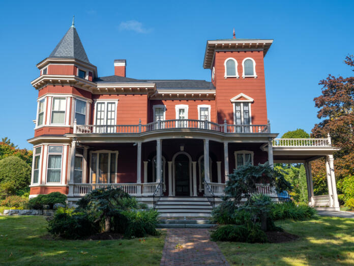 Bangor, Maine USA - October 22, 2021: View of Stephen King's house on Broadway in Bangor. Stephen King is a famous Author and writer.