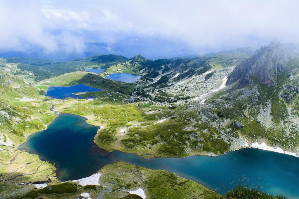Beautiful view of the Seven Rila Lakes. The Seven Rila Lakes are a group of lakes of glacial origin, situated in the northwestern Rila Mountains in Bulgaria. They are the most visited group of lakes in Bulgaria.
