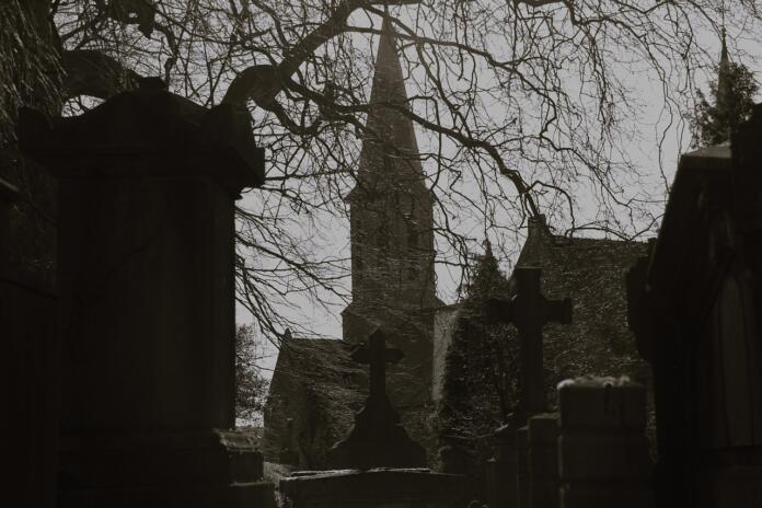 church, cemetery, tombstones