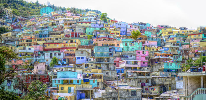 Digital art, Housing stacked up a hillside in Port-Au-Prince, Haiti