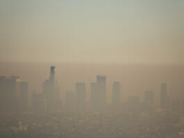Downtown Los Angeles covered in a layer of smog.