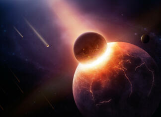 Planet, ki lahko konča življenje na Zemlji Earth destroyed in collision - 3D artwork illustration of planetary explosion