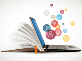 Elearning - book as laptop  electronic book concept