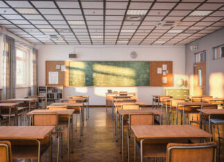 Kateri srednješolski izobraževalni programi so na voljo? interior views of an empty Japanese-style classroom. 3d render