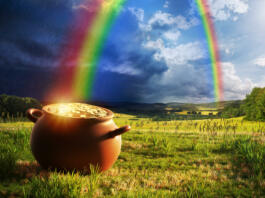 Pot full of gold at the end of the rainbow.