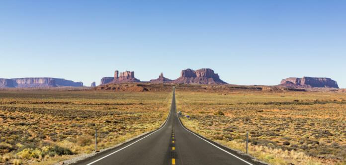 Route 66 through the Monument Valley in the Navajo Tribe Park in Arizona