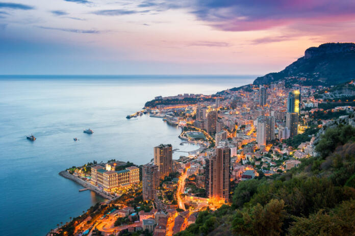 Stunning sunset under a wonderful sky in Montecarlo, Principate of Monaco.
