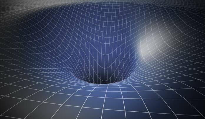 Ukrivljen prostor-čas zaradi gravitacije.