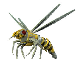 3D render depicting a robot wasp, isolated on white.