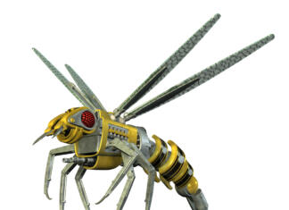 Razvili robotsko čebelo, ki leti v vse smeri: Ali je prihodnost opraševanja v robotih? 3D render depicting a robot wasp, isolated on white.