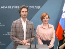 Luka Mesec in Asta Vrečko na novinarski konferenci