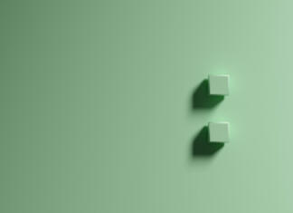 Dvopičje: kako ga uporabljamo Colon mark on pastel green background. 3D rendering.