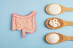 Intestine decorative model with various nutritional supplements. Top view