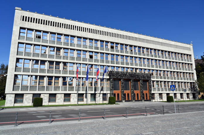 Ljubljana, Slovenia - October 4, 2019: The facade of the Slovenian Parliament.