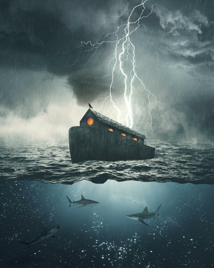Noah's Ark is the vessel in the Genesis flood narrative through which God spares Noah, his family, and examples of all the world's animals from a world-engulfing flood.