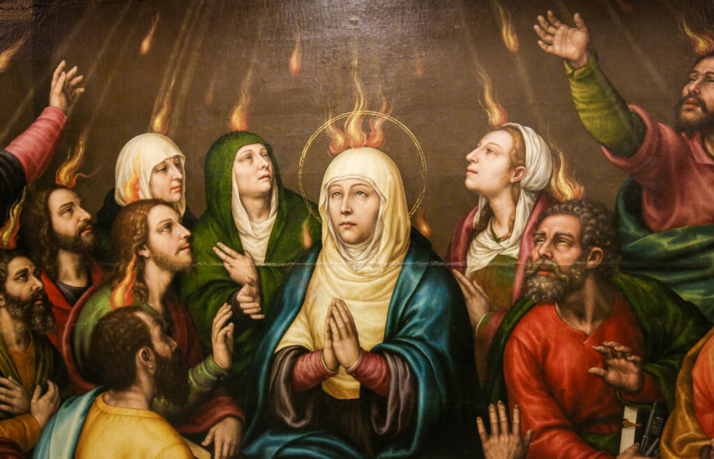 Painting of Mother Mary and the Apostles at Pentecost, in the Church of Valencia, Spain