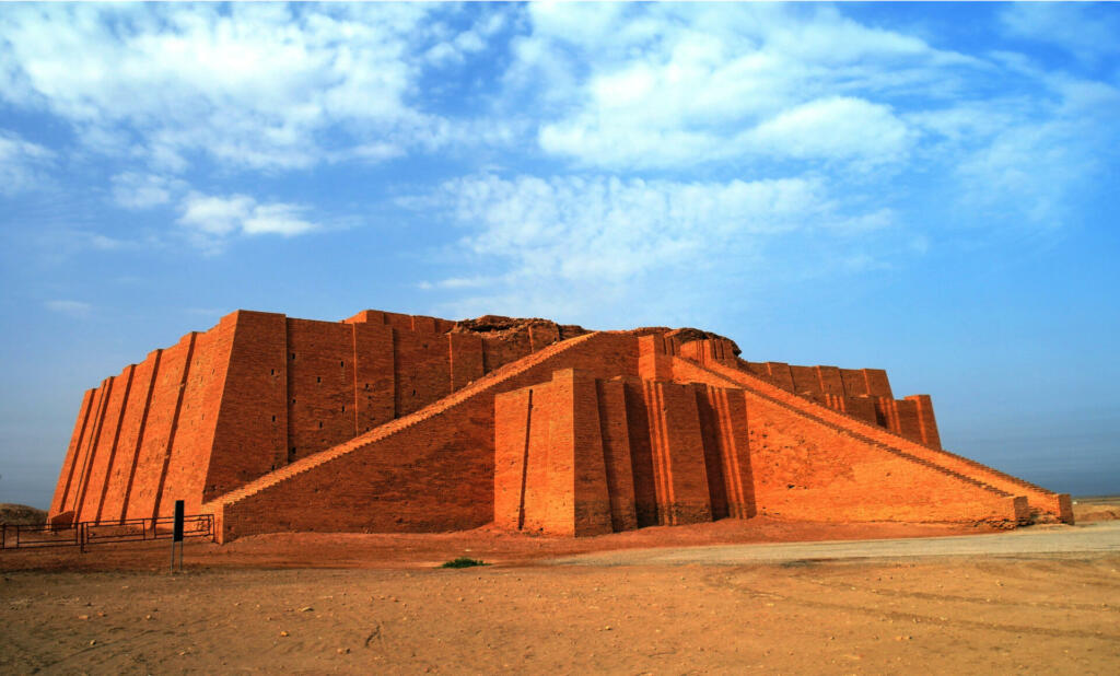 Restored ziggurat in ancient Ur, sumerian temple in Iraq