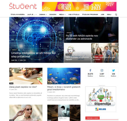 Oglasi na naslovni strani portala Študent