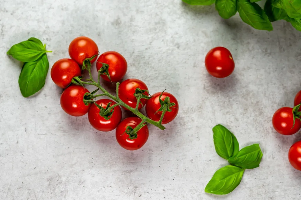 tomatoes, basil, meal