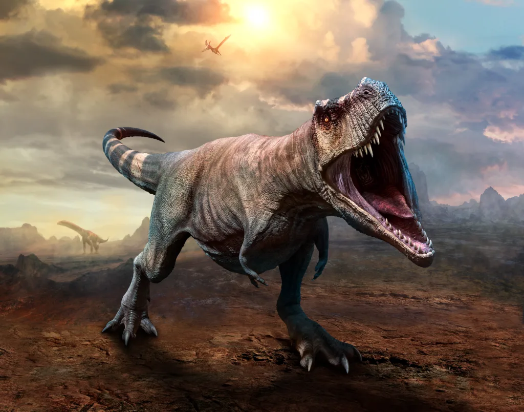 Tyrannosaurus rex roaring scene 3D illustration