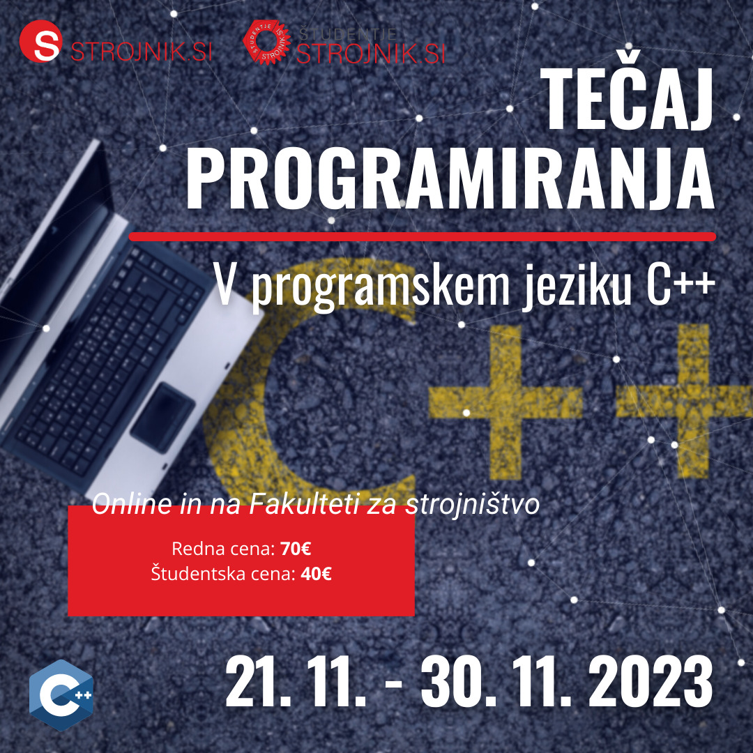 Tečaj programiranja v okolju C++ za začetnike / 21.11. - 30.11. 2023