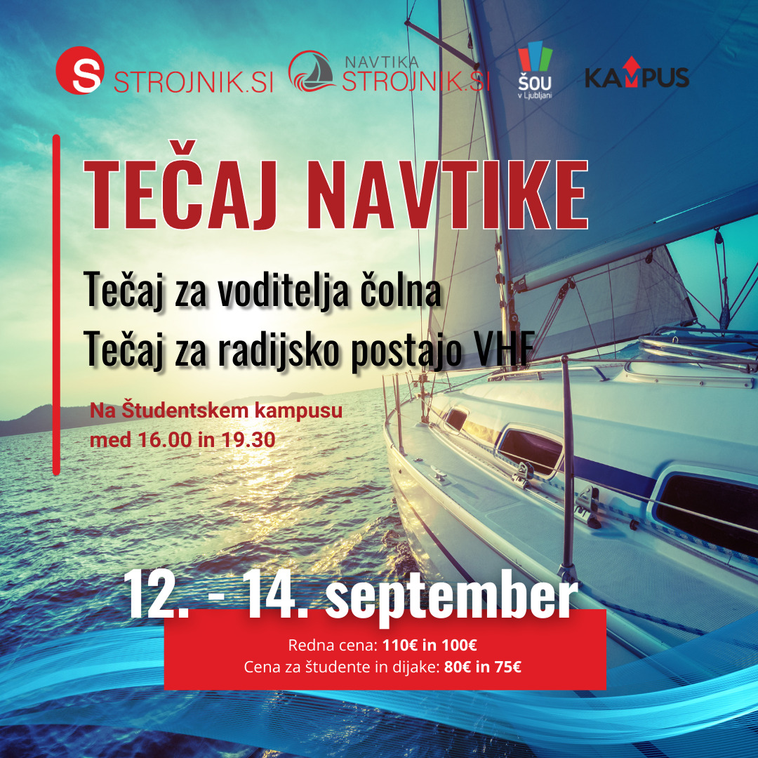 Tečaj za voditelja čolna in radijsko postajo VHF GMDSS | 12. - 14. sep 2023 | Študentski Kampus