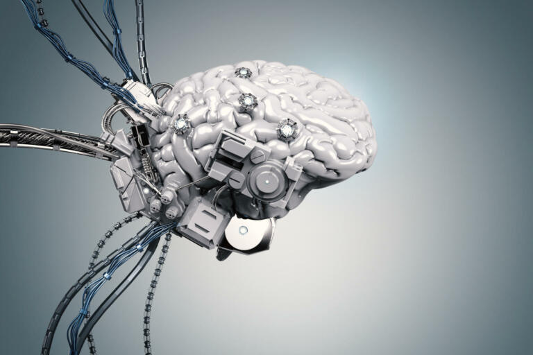 3d rendering robot brain with wires