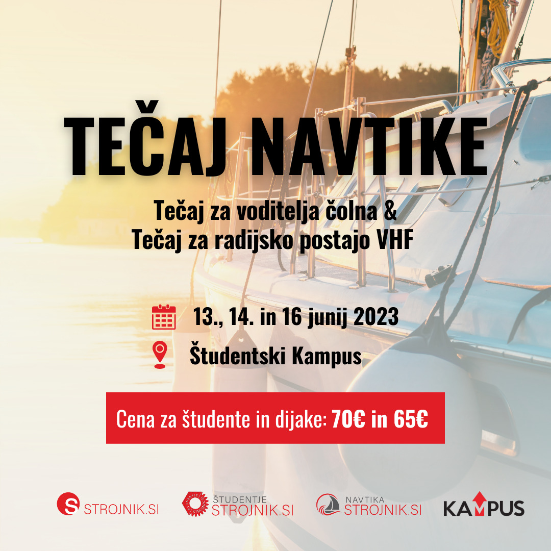 Tečaj za voditelja čolna in radijsko postajo VHF GMDSS | 13.6 / 14.6. / 16.6 | Študentski Kampus