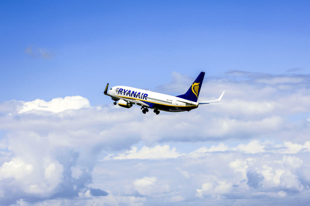 Bristol, Somerset, UK - June 15, 2009: RyanAir Irish Budget Airlines Boeing 737-400 aircraft departs Bristol airport UK