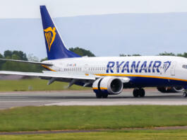 Manchester Airport, United Kingdom - 20 May, 2022: Ryanair Boeing 737 MAX (EI-HMX) arriving from Copenhagen, Denmark.