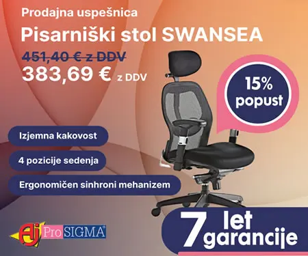 Pisarniški stol Swansea: 383,69 € z DDV. Izjemna kakovost, 4 pozicije sedenja, ergonomičen snhroni mehanizem, 7 let garancije.