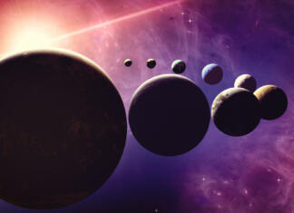 Astronomi odkrili eksoplanet, ki je ključ do razkritja skrivnosti vesolja. Planets and exoplanets of unexplored galaxies. Sci-Fi. New worlds to discover. Colonization and exploration of nebulae and galaxies. Planet and rings. 3d rendering