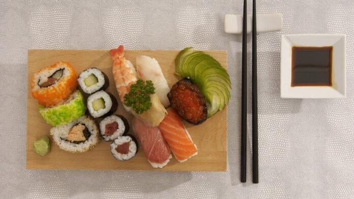 sushi, plateau, food