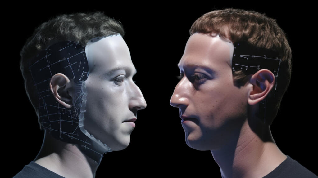 Mark Zuckerberg se spogleduje z robotom, ki izgleda kot on.