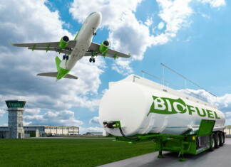 Raziskovalcem uspelo nemogoče, ogljikov dioksid so pretvorili v trajnostna goriva Airplane and bioguel tank trailer on the background of airport. New energy sources