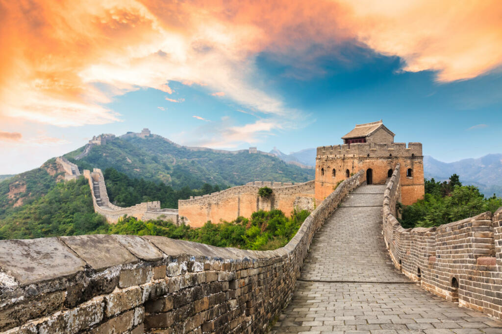 Great Wall of China at the jinshanling section,sunset natural landscape