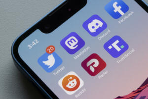 Portland, OR, USA - Nov 8, 2022: App icons of Twitter and some of its alternatives, including Mastodon, Discord, Facebook, Reddit, Parler, and Truth Social, are seen on an iPhone. Mastodon, a decentralized social media platform, is rapidly gaining users after Elon Musk's Twitter takeover.