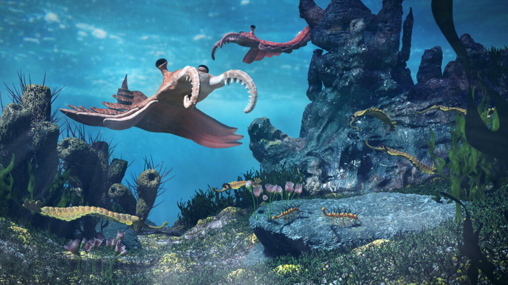 prehistoric underwater life forms in the ocean shortly after the Cambrian explosion