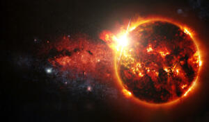 Sun on space background. Elements of this image furnished by NASA.