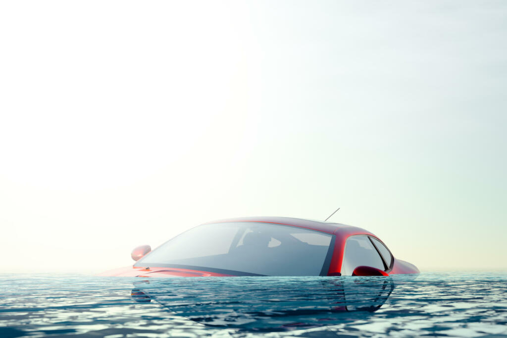 Car floating in flood water - computer generated image